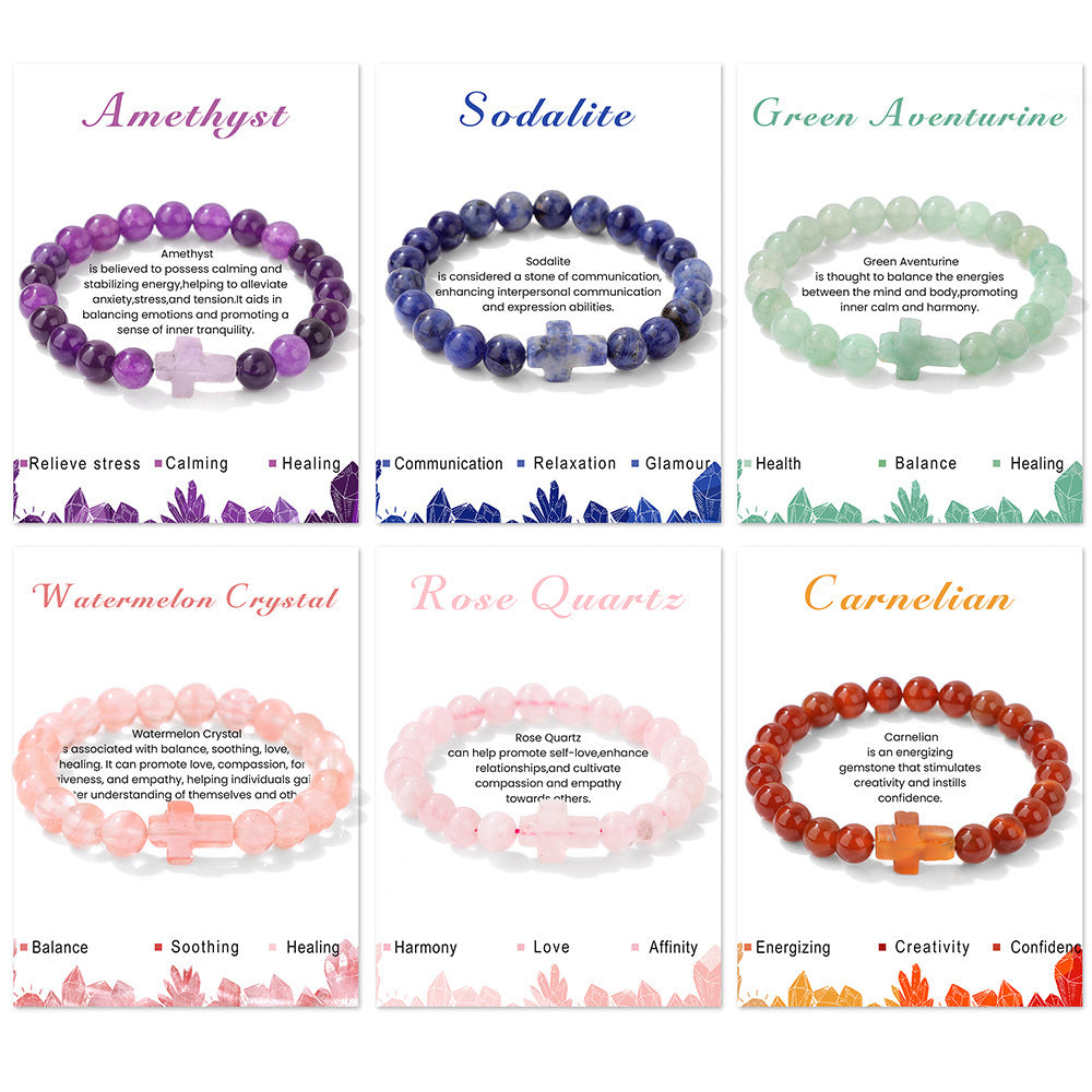 Vintage Geometric Cross Stone Beaded Stretch Bracelet Unisex