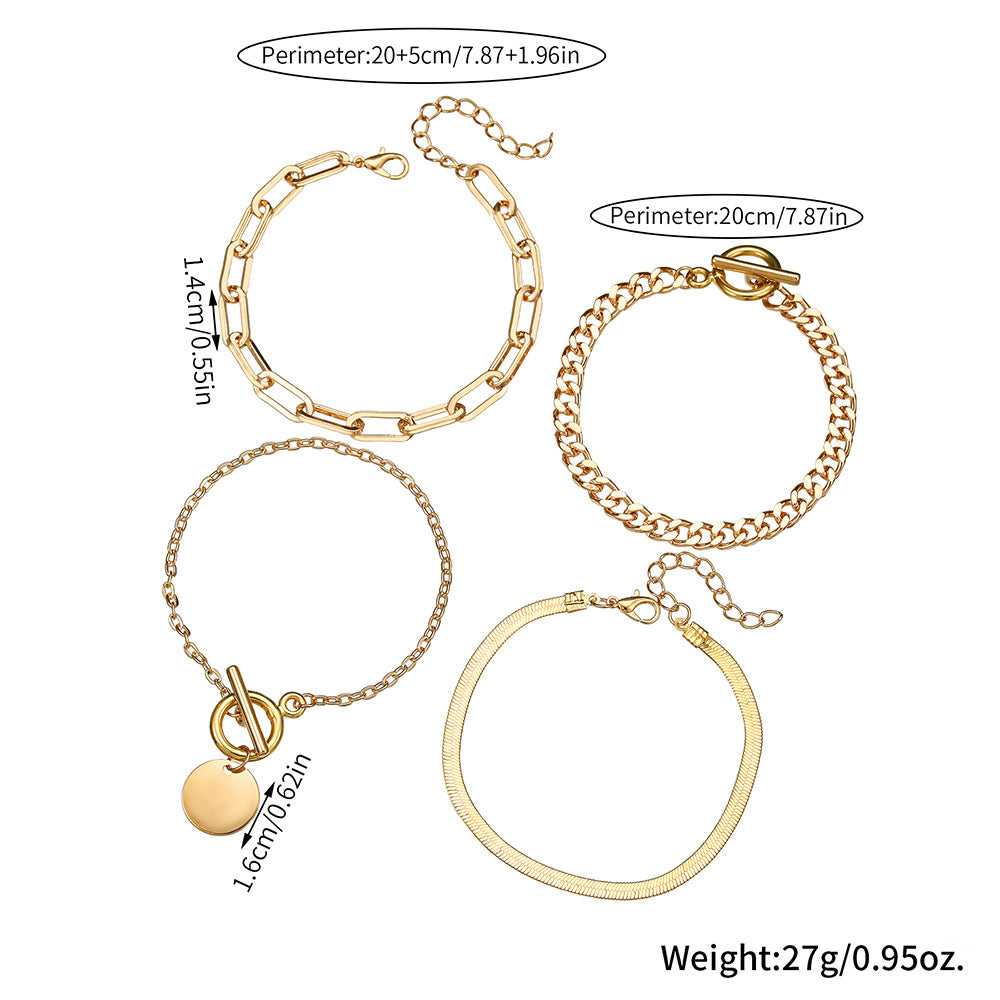 Vintage Hip-hop Snake Chain Alloy Bracelet Set with OT Clasp