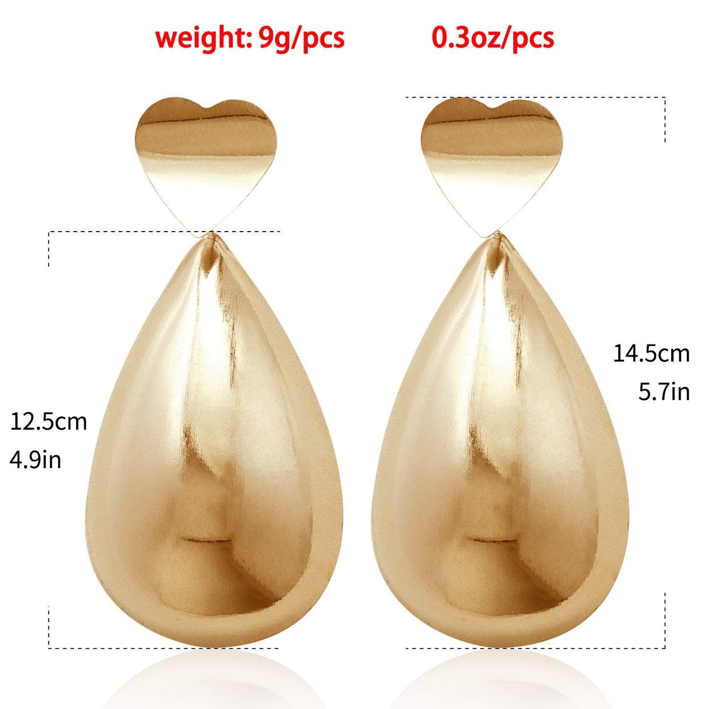 Minimalist Geometric Heart-Shaped Dripping Water Drop Metal Stud Earrings with Plating Finish for Women