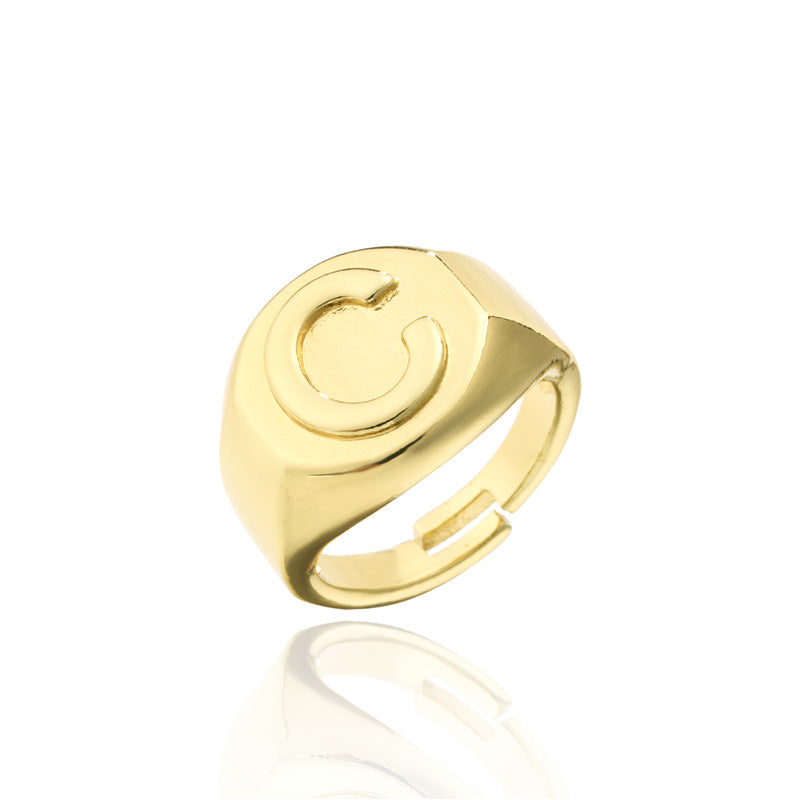 18K Gold Plated Brass Letter Open Ring for Women Adjustable