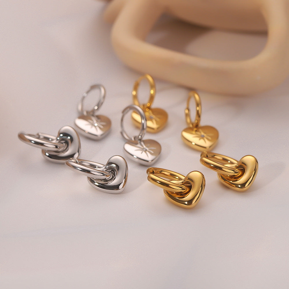 Orecchini a Cuore Minimalisti in Acciaio Inossidabile con Placcatura in Oro 18K e Intarsi in Zirconi per Donne