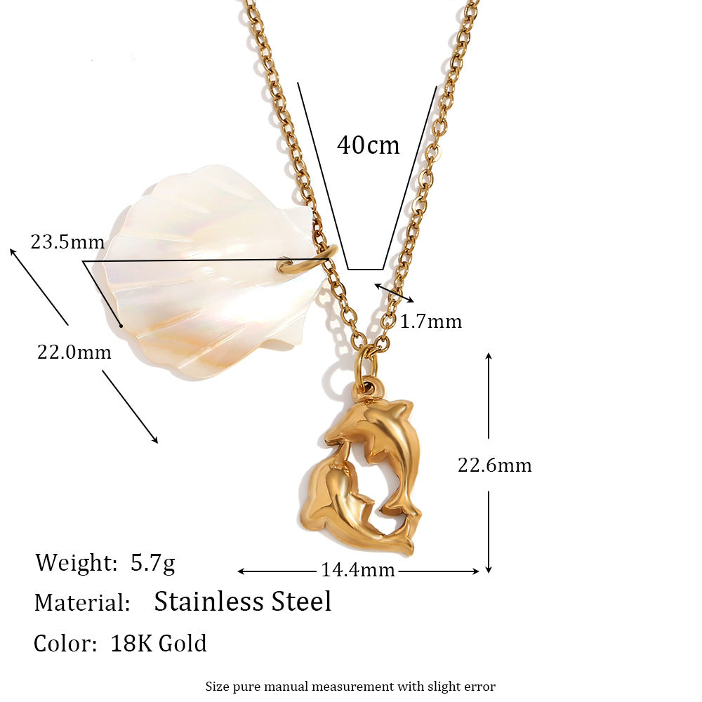 Minimalist Shell and Star Pendant Necklace in Stainless Steel with 18K Gold Plating for Women