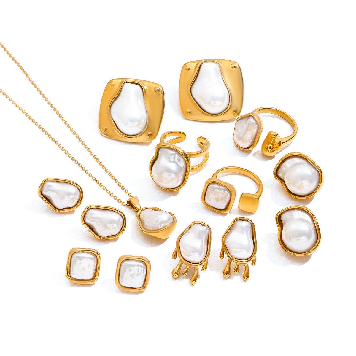 Elegant Pearl Inlay Plated Stainless Steel and Titanium Steel Jewelry Set for Women