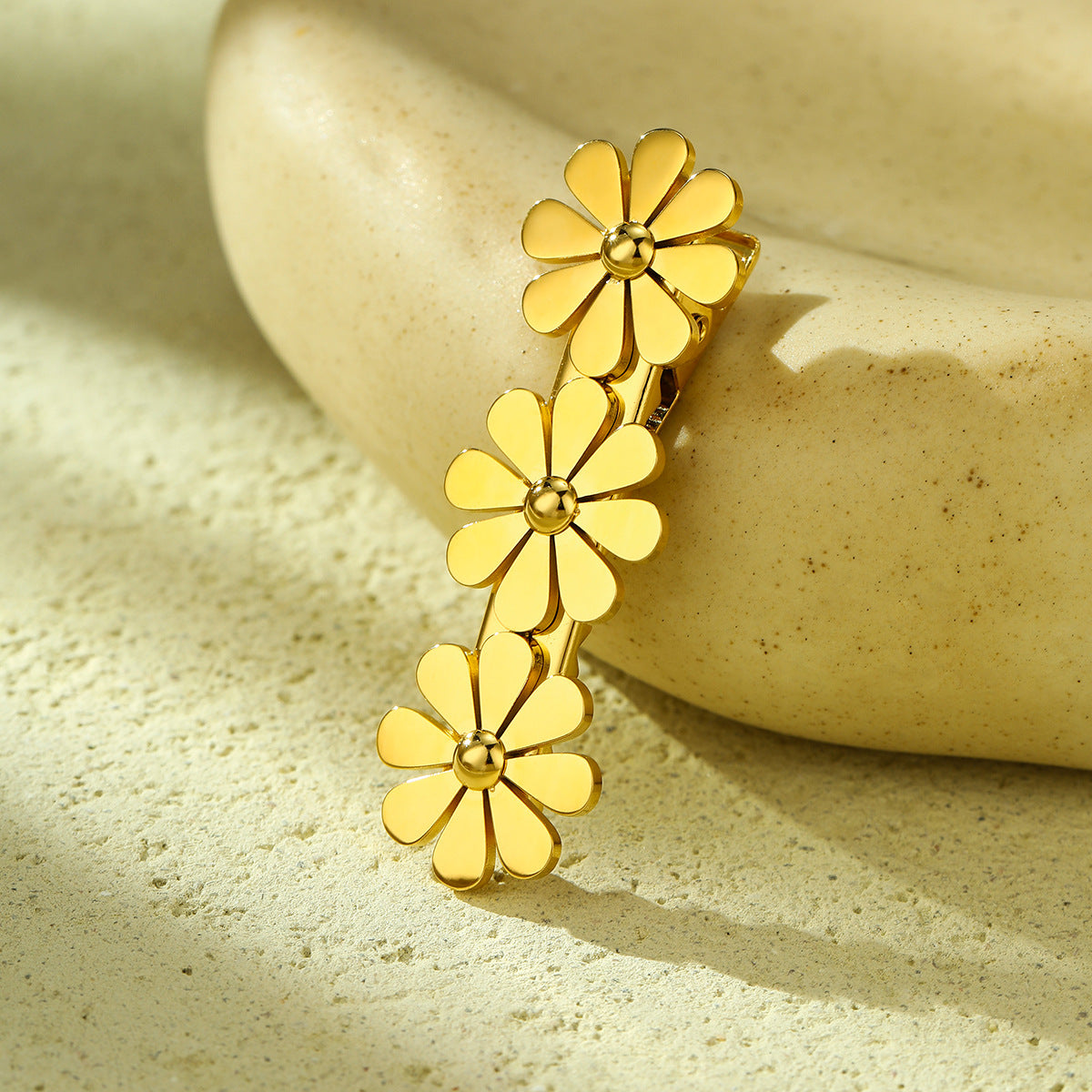 Elegante fermaglio per capelli da donna a forma di petalo, in acciaio inossidabile con intarsio in zircone, stile ufficio minimalista