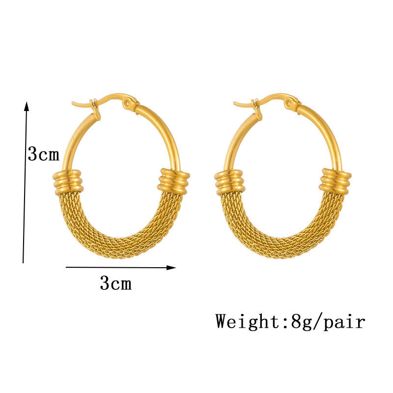 Vintage Geometric Titanium Steel Hoop Earrings with Polished Finish for Women