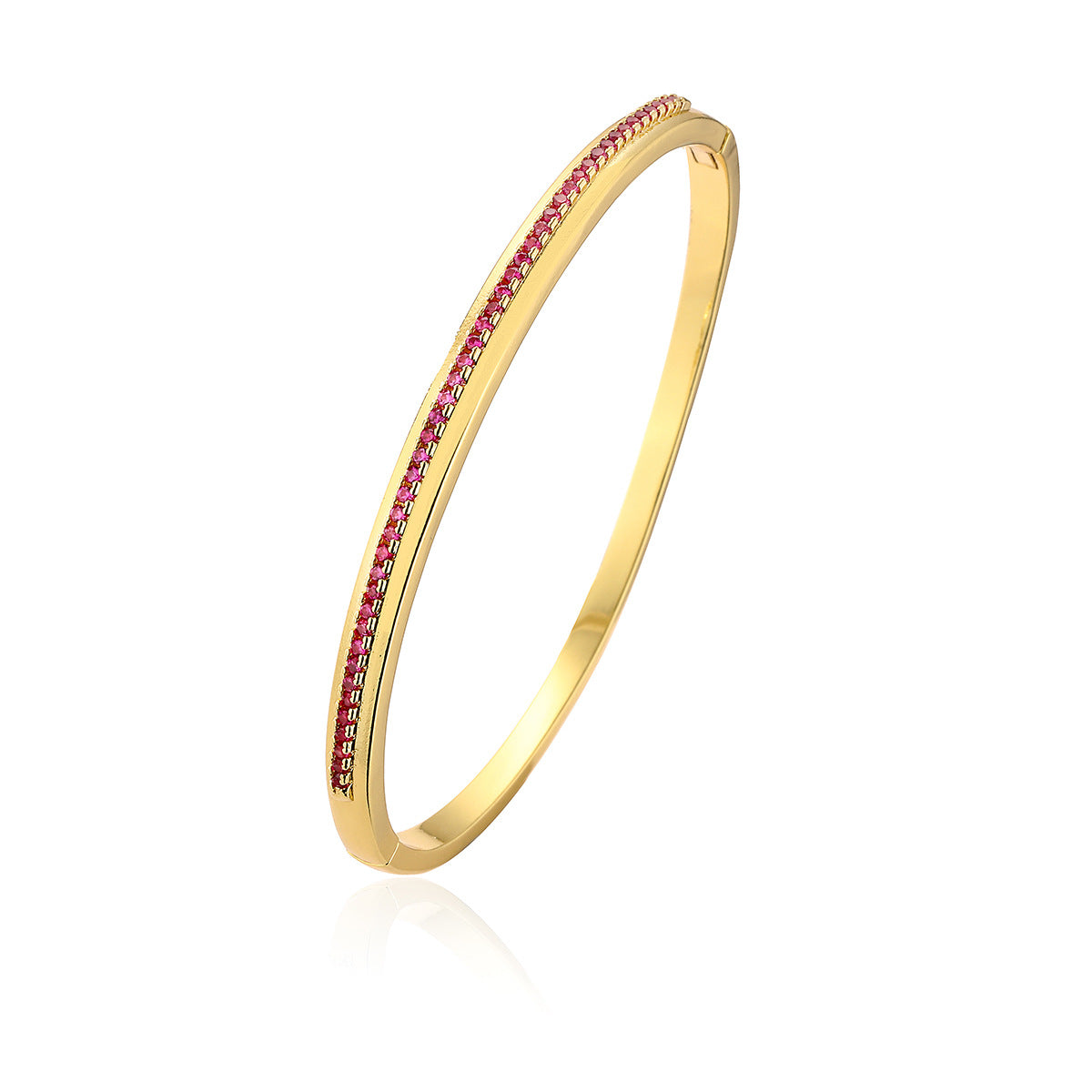 Bracciale Geometrico Minimalista in Rame per Donna con Placcatura in Oro 18K e Zirconi Micro-Incastonati