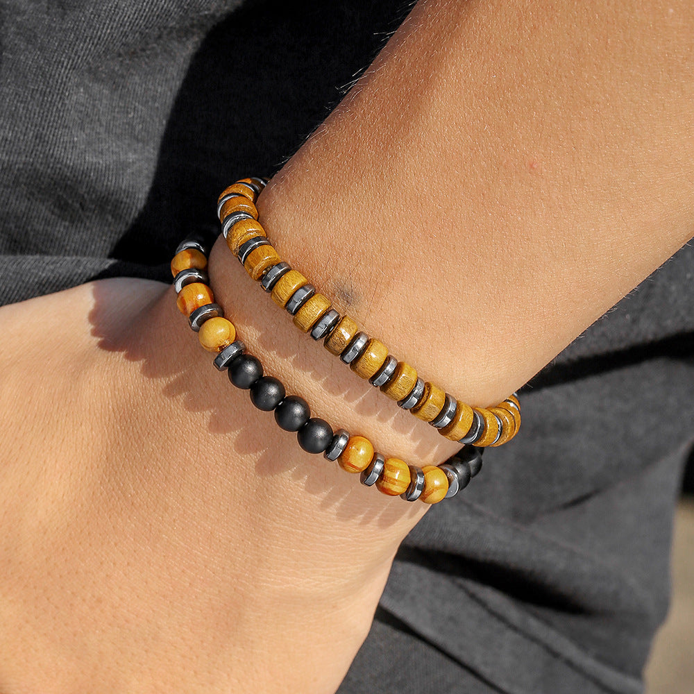 Minimalist Men's Natural Wood Round Bead Bracelet