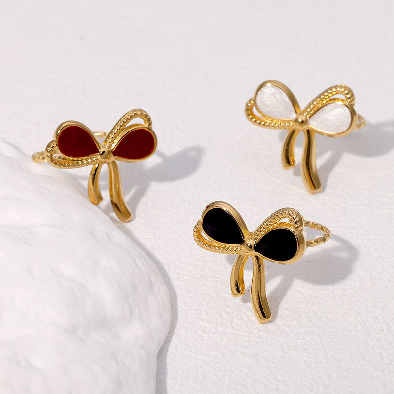 Minimalist Bow-Shaped Stainless Steel Plated Ring for Women with Adjustable Open Band