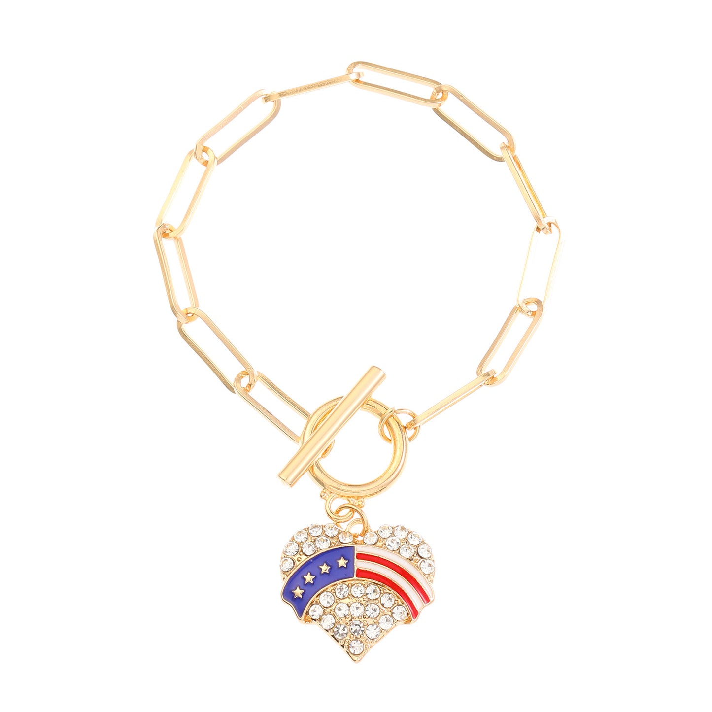 Bracciale Unisex in Lega Placcata a Cuore con Stella Bandiera Americana Gioielli Casual