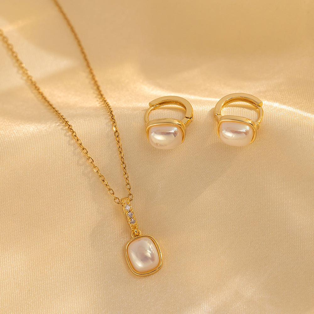 Collana Pendente Minimalista Quadrata a Occhio di Gatto in Acciaio Inossidabile con Finitura Galvanizzata da Donna