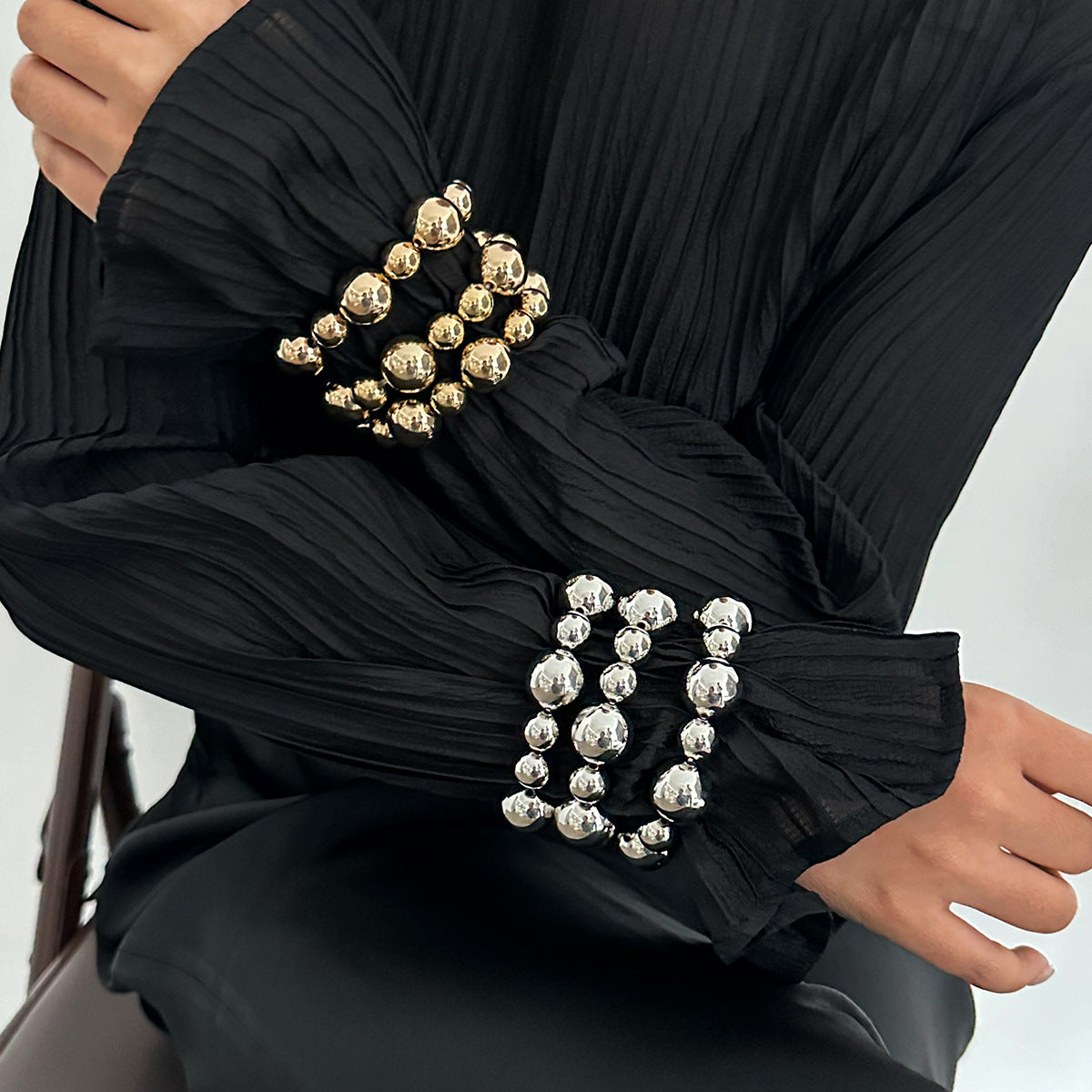 Exaggerated Geometric Pearl Beaded Bracelet Set Plated Resin Jewelry for Women