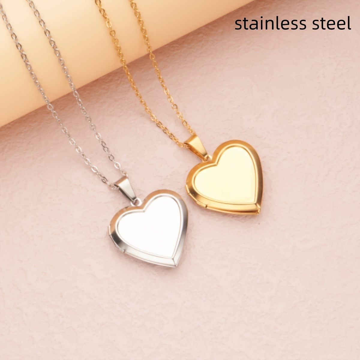 Polished Heart-Shaped Opening Photo Locket Necklace in Stainless Steel with Titanium Steel Pendant for Unisex Daily Wear