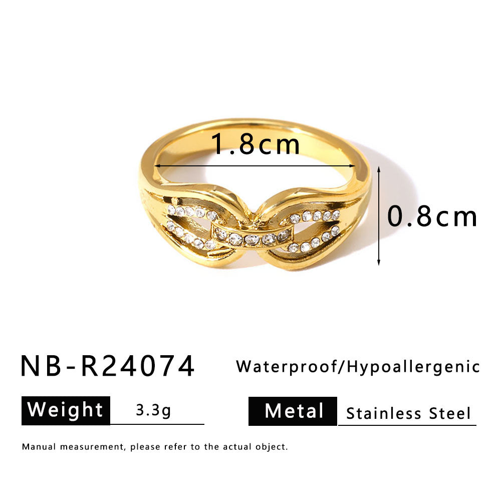Vintage Minimalist Stainless Steel Drip-Shaped Geometric Ring with 18K Vacuum Plating for Women