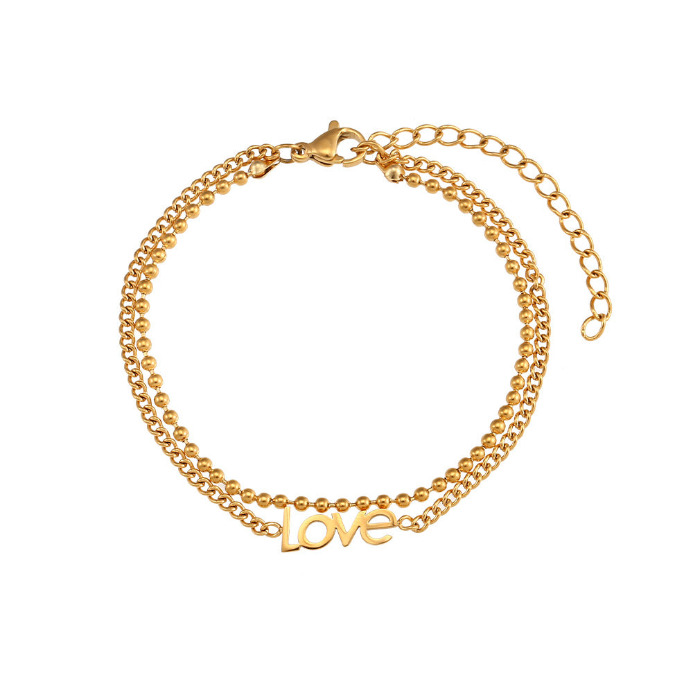 Fashionable Geometric Stainless Steel Twisted Beaded Double-Layer Star Bracelet with Plated Finish for Women