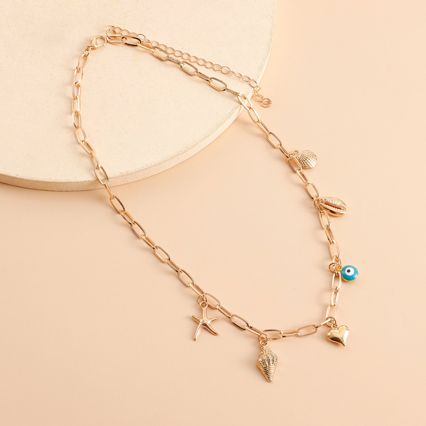 Minimalist Seashell and Starfish Pendant Necklace for Women with Geometric Shape Alloy Chain and Plated Finish