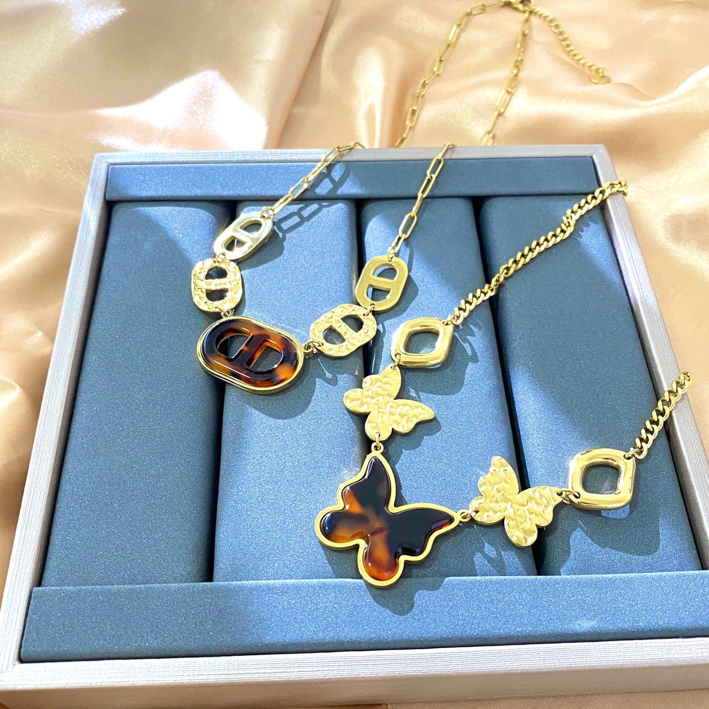 Sweet Streetwear Heart Butterfly Geometric Gradient Stainless Steel Necklace for Women