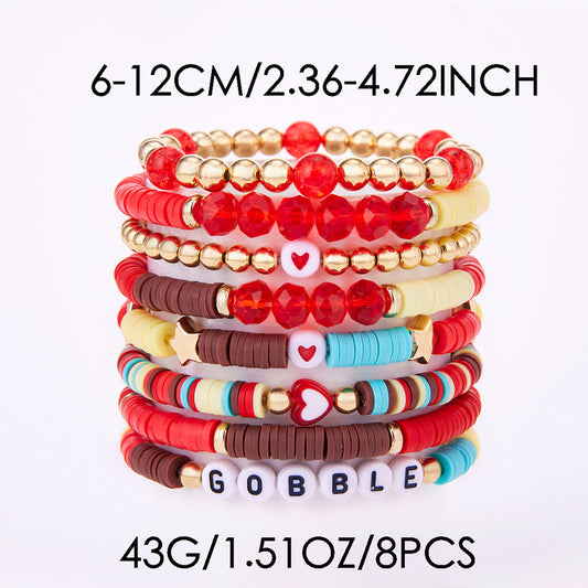 Bohemian Vintage Heart Star Letter Crystal Resin Stretch Bracelet Set Unisex