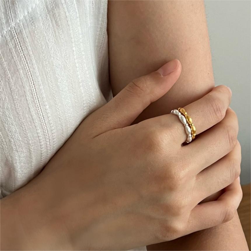 Minimalist Sweet 925 Sterling Silver Geometric Olive Bead Ring for Women