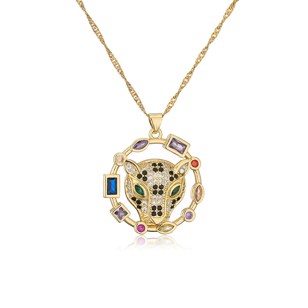 Cute INS-Style Animal Pendant Necklace for Women with Copper Base Plated in 18K Gold and Zircon Inlay