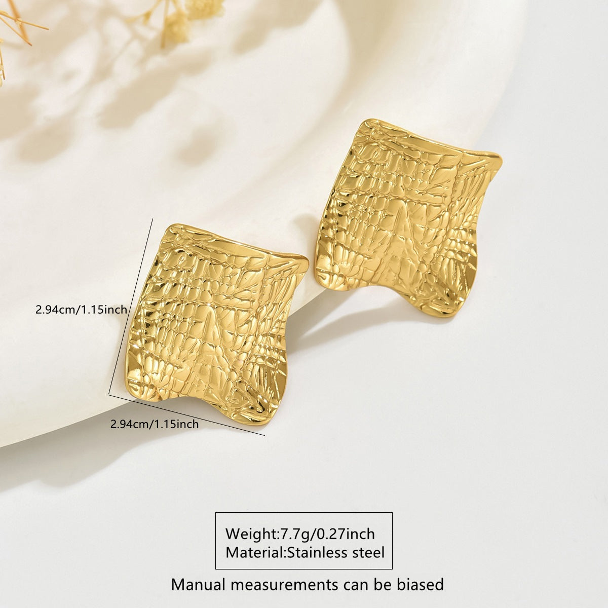 Geometric Irregular Crinkled Stainless Steel Earrings for Women