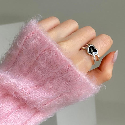 Anello a cuore geometrico placcato in argento sterling 925, stile minimalista vintage