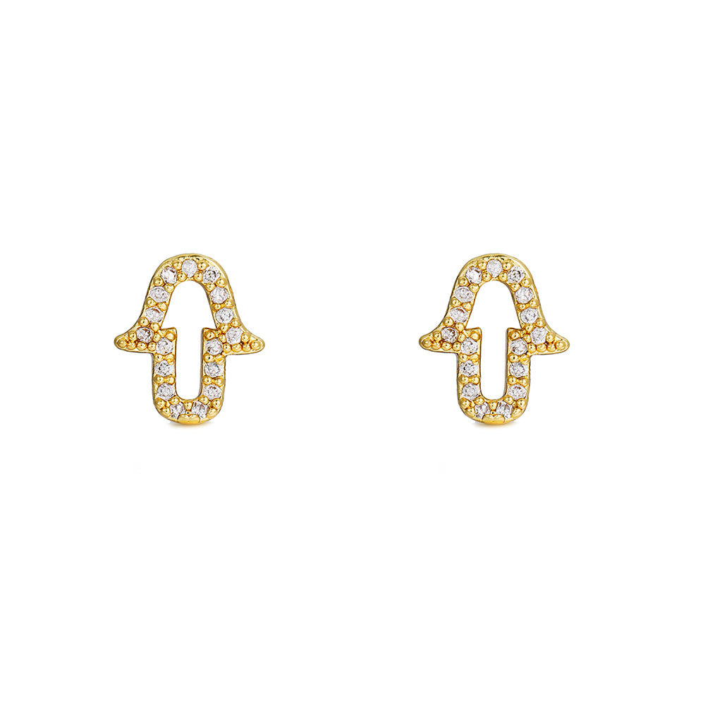 Casual Geometric Gold Plated Brass Cubic Zirconia Stud Earrings with Stainless Steel Posts