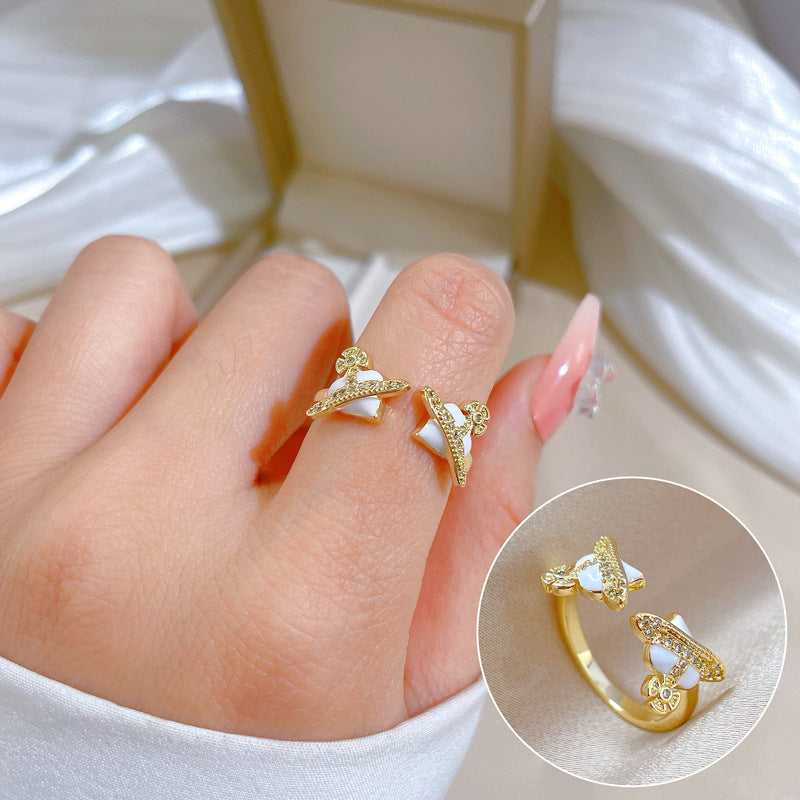 Luxury Minimalist Plated Brass Crown Rhinestone Adjustable Ring for Women
