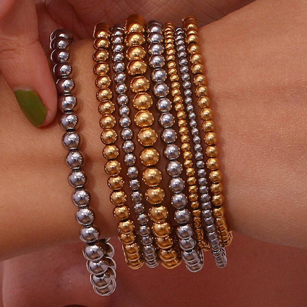 Pulsera elástica de cuentas de acero inoxidable chapada en oro de 18 quilates con diseño geométrico minimalista para mujer