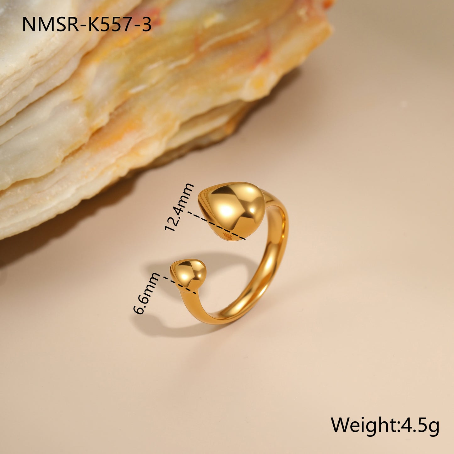 Minimalist Stainless Steel Star-Shaped Geometric Open Ring with 18K Gold Plating for Women