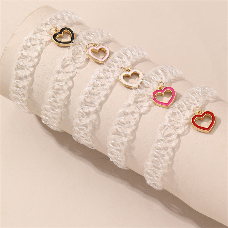 Collana girocollo minimalista con ciondolo a cuore per bambini con ciondolo in lega su cordino elastico nero regolabile accessorio gioiello per bambini