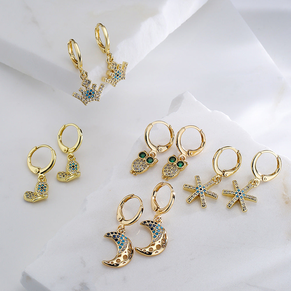 Geometric Pendant Earrings for Women with Copper Base Plated in 18K Gold and Micro-Paved Zirconia