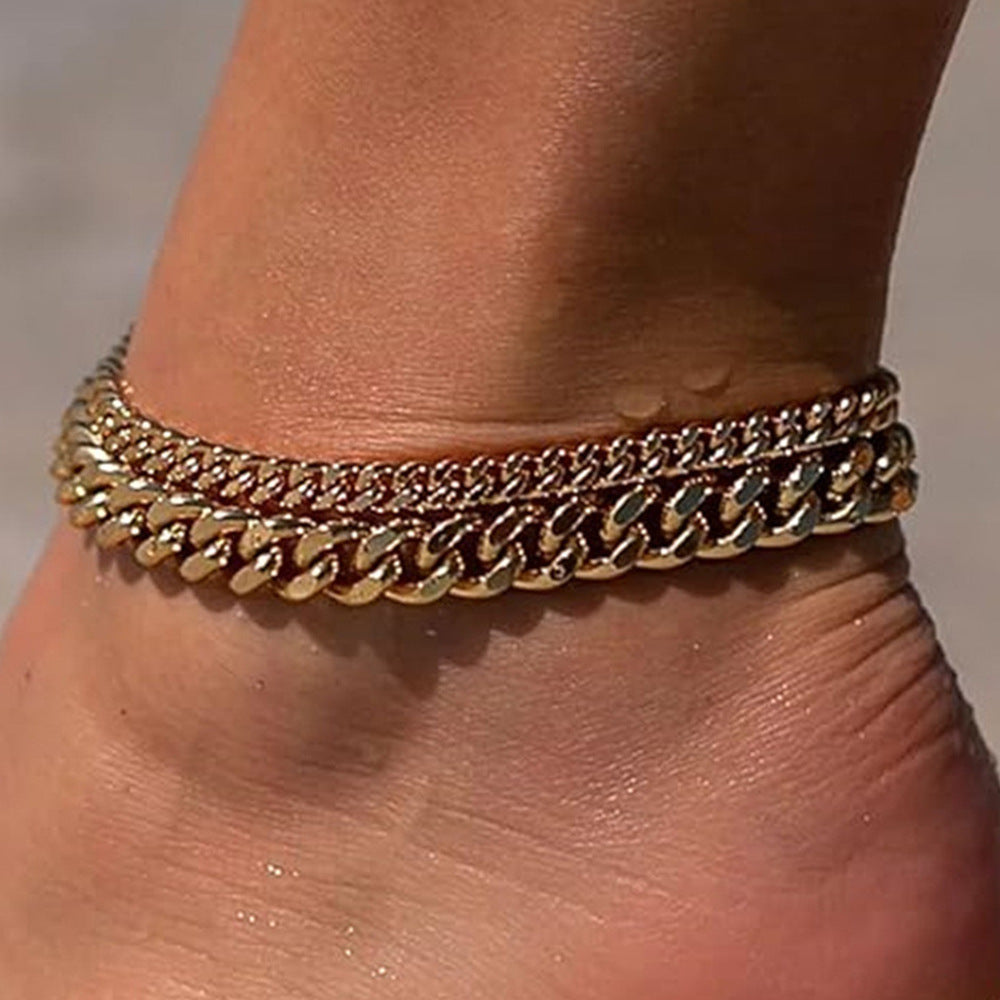 Minimalist Luxury Alloy Cuban Link Chain Anklet for Women