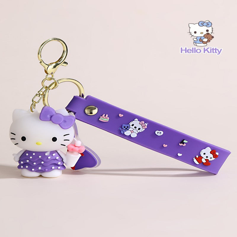 Llavero Colgante Gato de Dibujos Animados Accesorio de Silicona con Acabado Chapado para Bolsos y Llaves