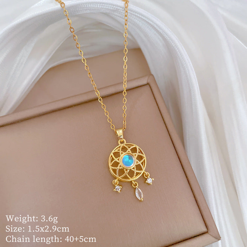 Collana di lusso con pendente geometrico in strass Catena in acciaio inossidabile Collana unisex per clavicola