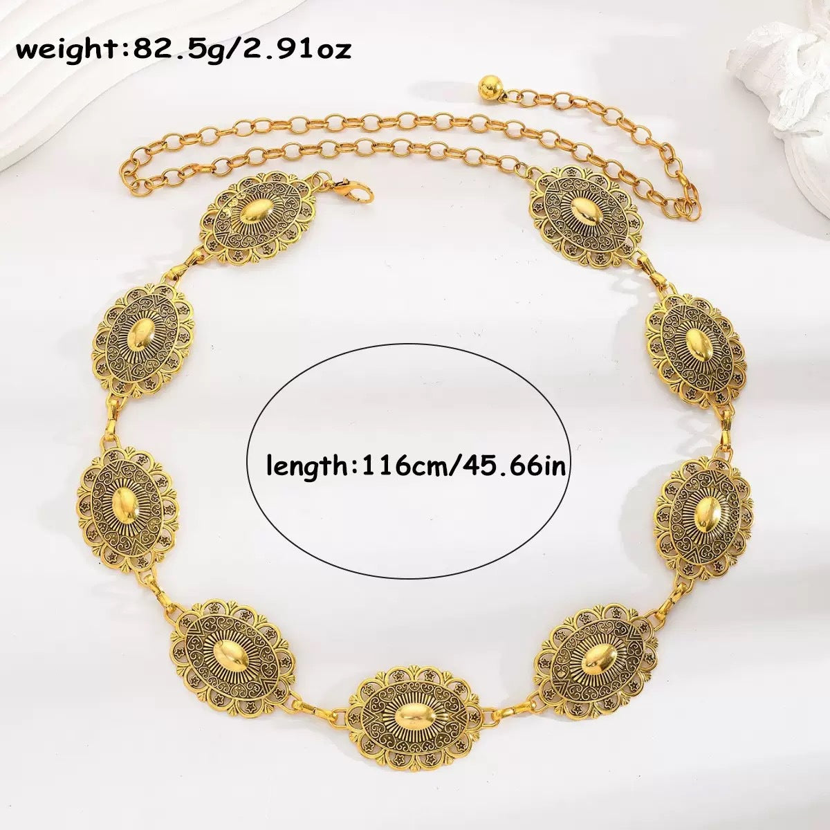 Vintage Bohemian Ethnic Geometric Metal Chain Belt for Women