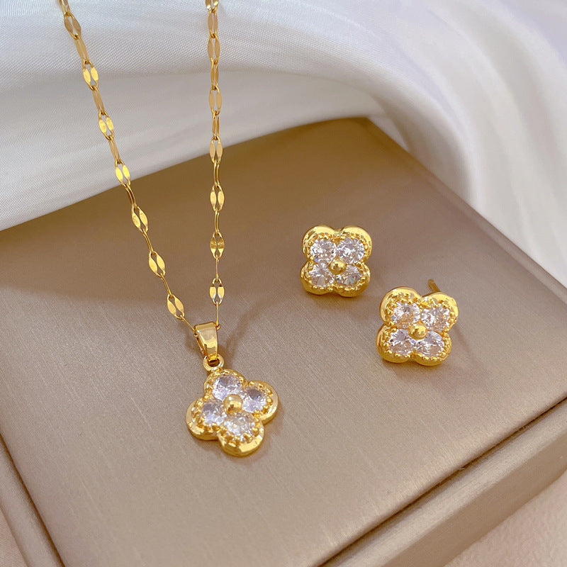 Set di collana e orecchini in acciaio al titanio, lusso, dolce, geometrico