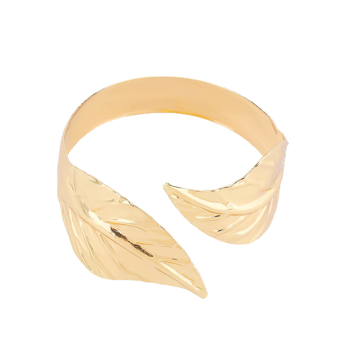 Pulsera de Puño de Hierro con Forma de Hoja Minimalista para Mujer con Acabado Chapado