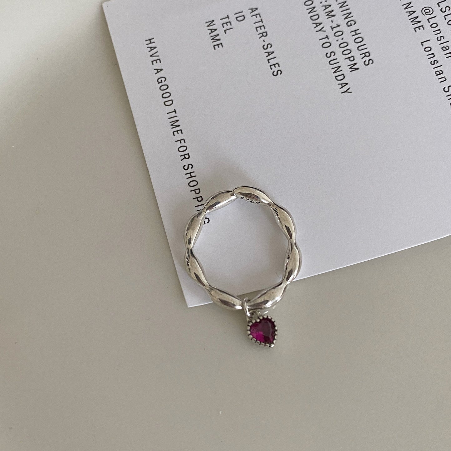Minimalist Rose Red Heart-Shaped 925 Sterling Silver Ring for Women