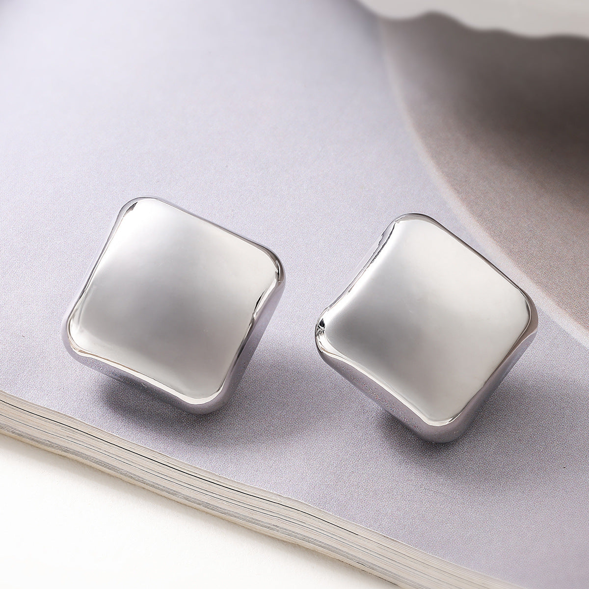 Minimalist 18K Gold Plated Square Geometric Brass Stud Earrings