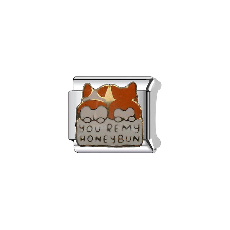 Fashion Stainless Steel Plated Cartoon Animal DIY Charm Bar Bracelet Unisex Elastic Modular Link Bangle