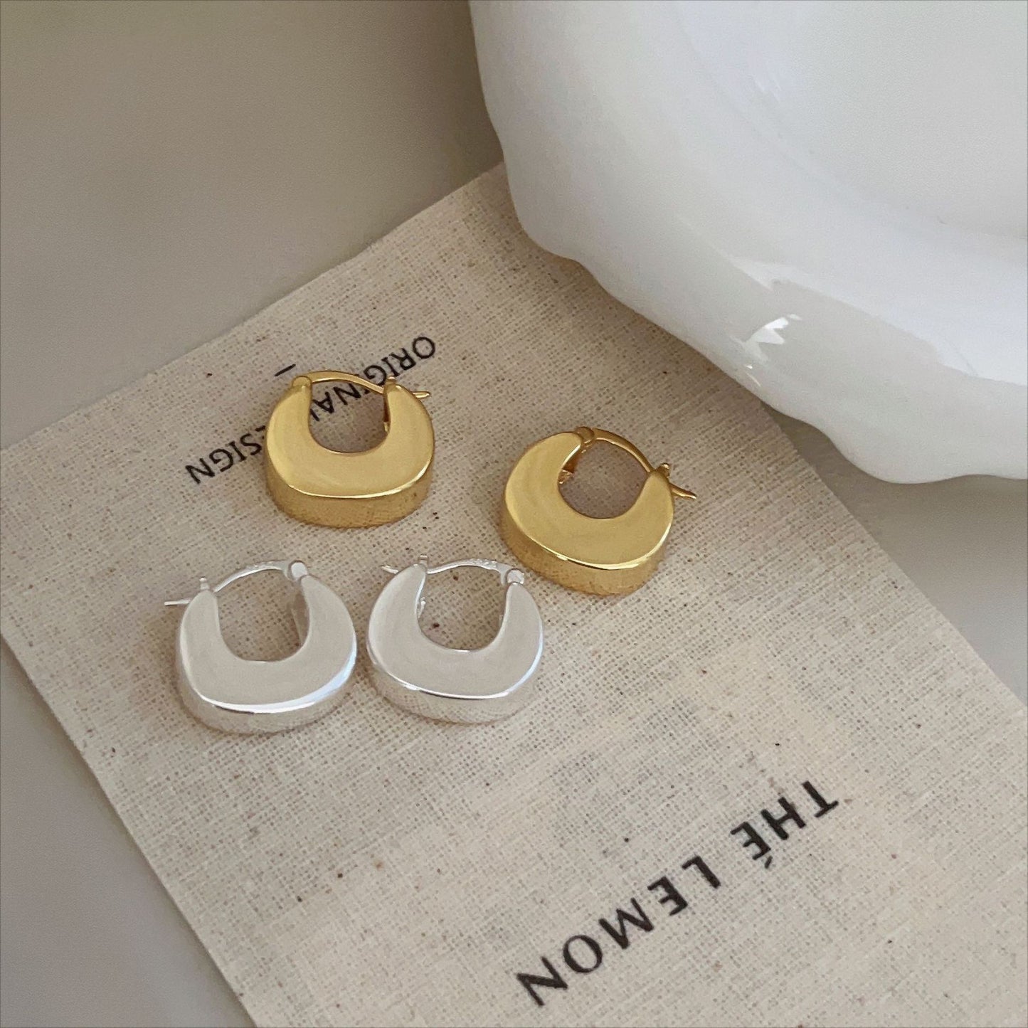 Minimalist Sweet 925 Sterling Silver Plated Geometric U-Shaped Hoop Earrings