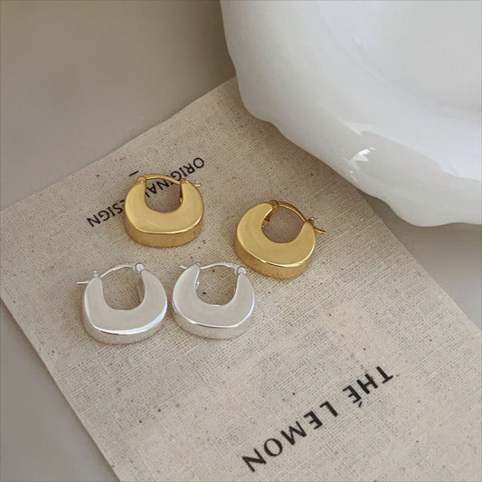 Orecchini a cerchio a forma di U geometrici minimalisti placcati in argento sterling 925