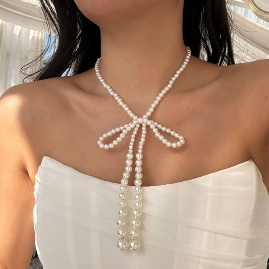 Vintage Luxury Geometric Rhinestone and Imitation Pearl Beaded Layered Necklace for Women