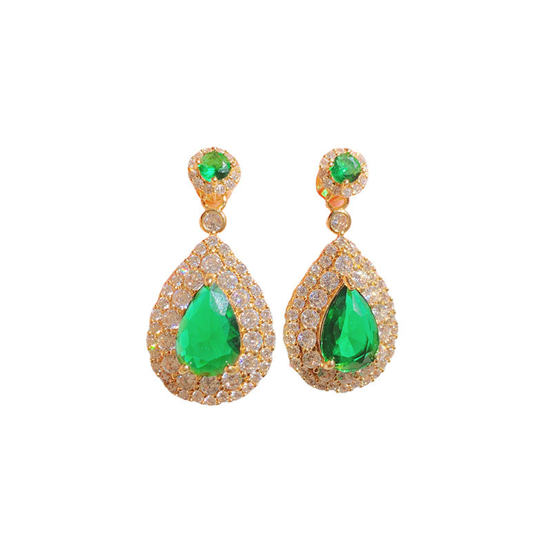 Minimalist Gold Plated Titanium Steel Teardrop Necklace with Emerald and Cubic Zirconia