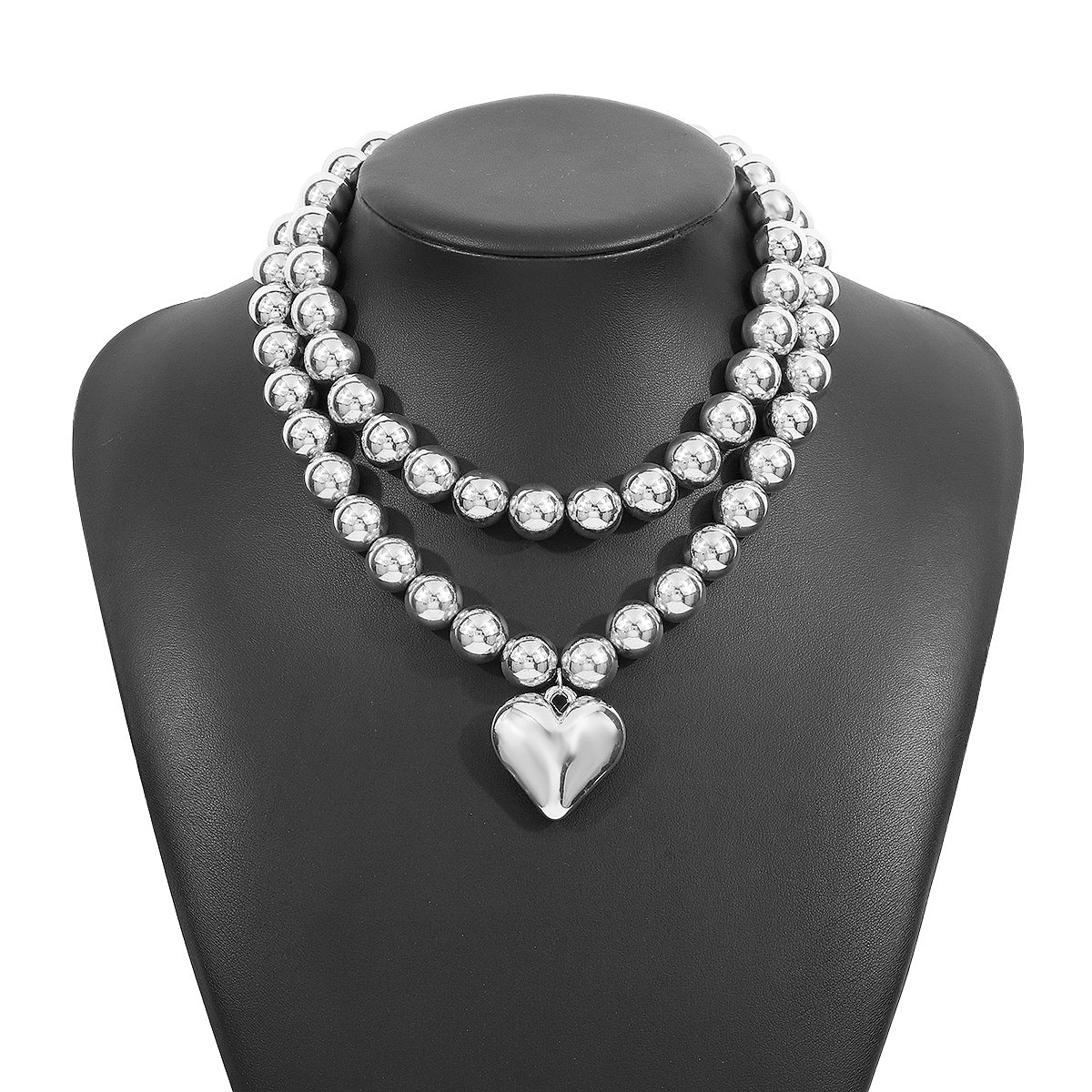 Collana da donna esagerata in stile Cyberpunk con perline geometriche a strati e ciondolo a cuore