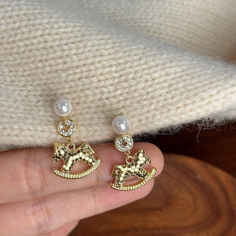 Set Collana con Ciondolo Zodiaco Cavallo in Lega Placcata Stile Lusso con Orecchini e Bracciale in Stile Perla da Donna