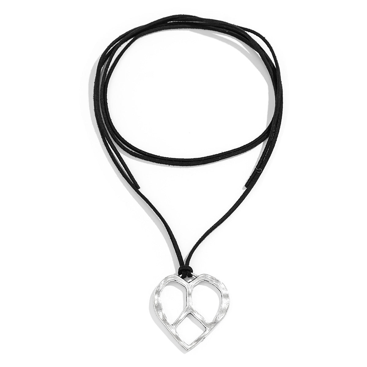 Sweet and Edgy Heart-Shaped Alloy Necklace with Plated Finish Adjustable Velvet Wax Cord