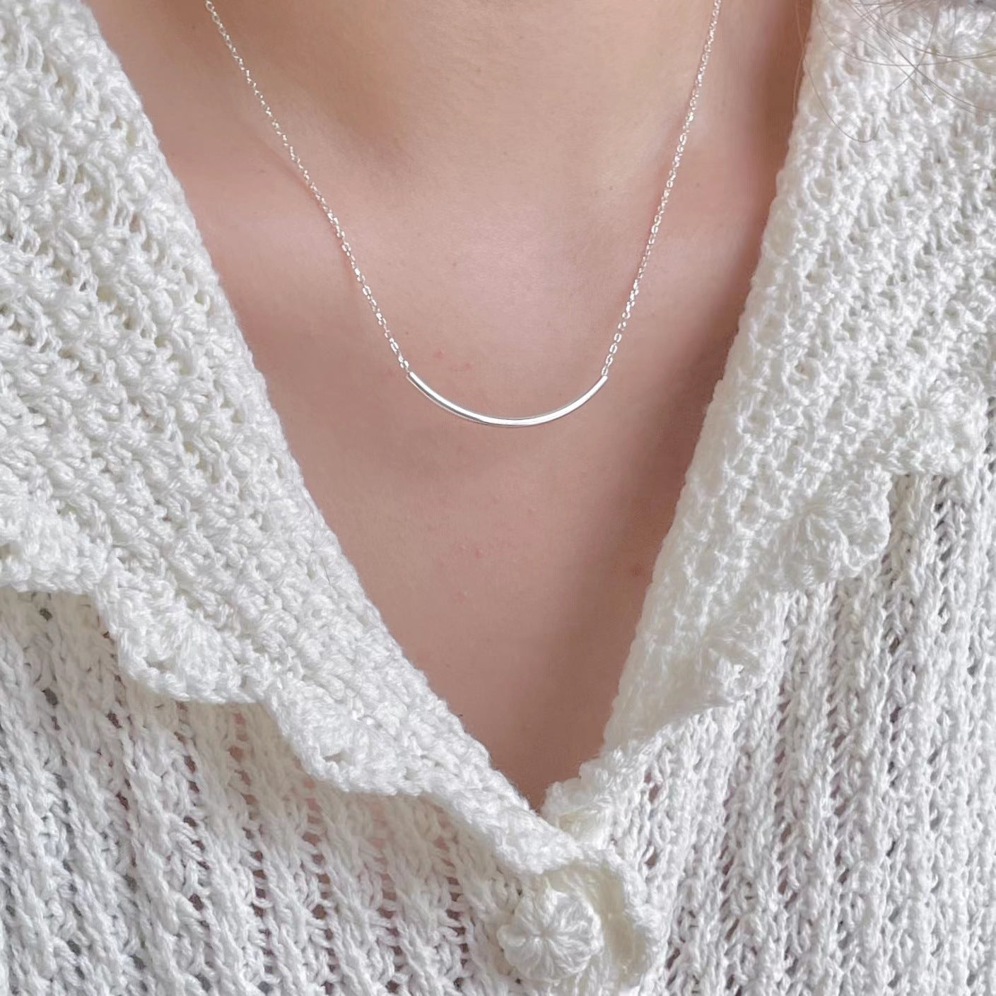 Sweet 925 Sterling Silver Geometric Round Fine Square Tube Necklace