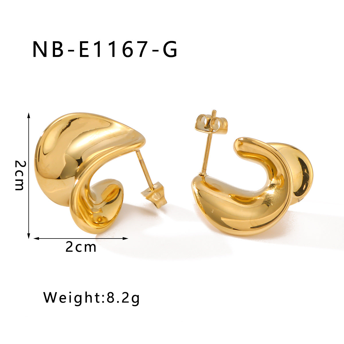 Minimalist Geometric Twisted Earrings in Stainless Steel with Vacuum 18K Gold Plating Hypoallergenic Polished Finish