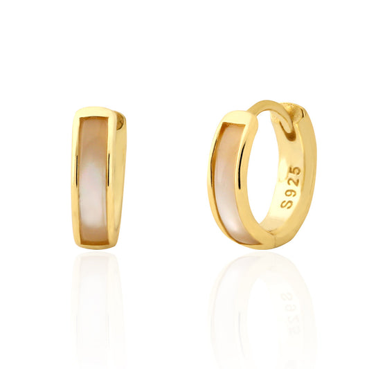 Orecchini a polsino in argento Sterling S925 geometrici minimalisti con intarsio in madreperla per donna